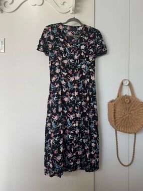 Uniqlo Black Floral Midi Dress